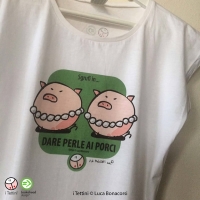 T-shirt Donna bianca DARE PERLE AI PORCI de i Tettini&reg;.