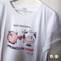 T-shirt bianca, PORCAVACCA CHE AMORE! de i Tettini&reg;.